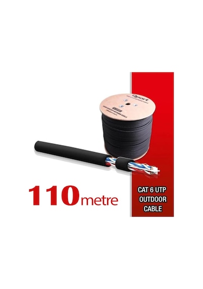 Qport Yüksek Bakır Utp 23Awg 0.58 MM Dış Ortam Cat6 Outdoor Kablo 110 Metre