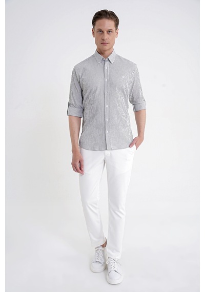 Comfort Fit Rahat Kalıp Yan Cep Pamuklu Dokulu Ekru Pantolon P 1219