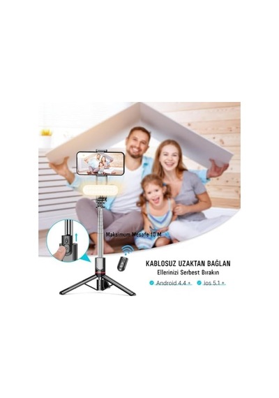 Infomax Led Işıklı Selfie Çubuğu & Tripod 111 Cm Uzatılabilir, 360 Döner Telefon Tutucu, Çıkarıla
