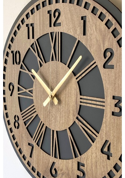 Remium Mat Siyah- Açık Kahverengi Duvar Saati 48cm Ahşap - Siyah Remium Mat Siyah- Açık Kahverengi Duvar Saati 48cm Ahşap - Siyah