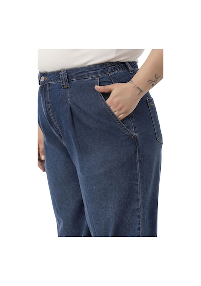 Disentis Büyük Beden Önü Pileli Yarım Balon Kesim Beli Arkadan Lastikli Cepli Denim Lacivert Pantolon Lacivert