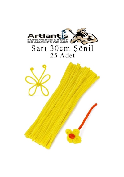 Şönil 30 Cm 25 Li 1 Paket Renkli Tüylü Tel Okul Öncesi Anasınıfı Kreş Hobi Eğitici Şönil Pipo Temizleyici Tüylü Tel Sarı