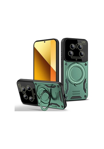 Xiaomi Mi 14 Ultra Kılıf Joy Lens Standlı Kapak - Koyu Yeşil Standart