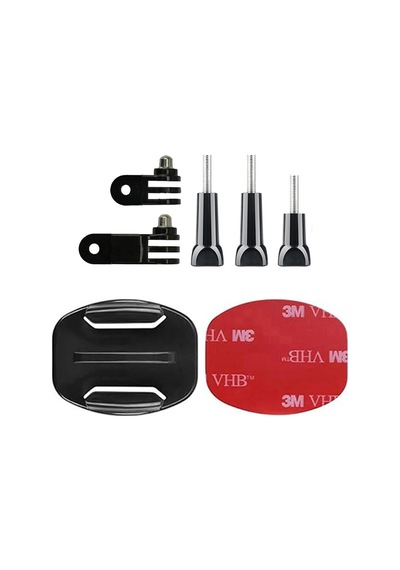 Gplus Bs07yv 7 Parça Flat Zemin Düz Yüzey Vidalı 3 Yollu Aksiyon Kamera Uyumlu 3m Yapışkanlı Motor Kask Bağlantı Seti Siyah