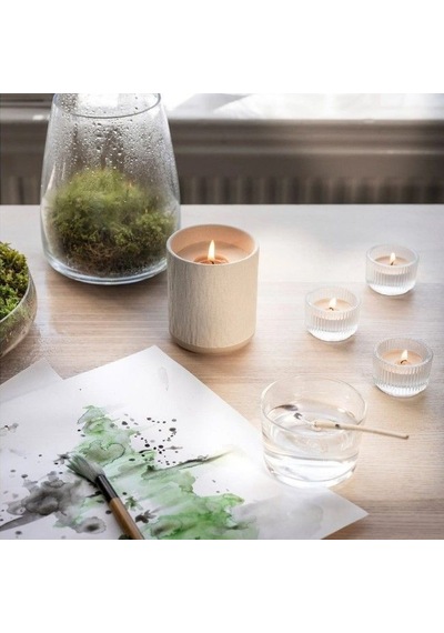 Ikea Sılkestrad Seramik Kaplı Kokulu Mum 8 X 10 Cm Meşe - Yosun Bej