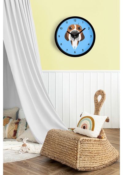 Köpek Tasarım Modern Duvar Saati - Çocuk Odası Duvar Saati - 25cm - Önü Camlı Siyah Kasa-jh1094 Siyah