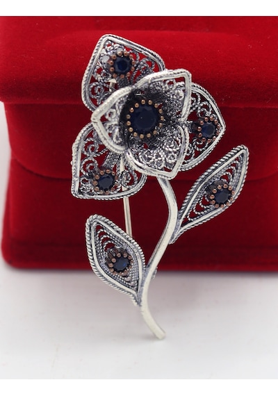 Safir Taşlı Zambak Model Telkari Gümüş Kadın Broş 201025412 Gümüş