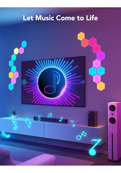Led Altıgen Panel Oyun Lambası 10'lu, Wi-fi Kontrollü Oyun Ve Oda Dekorasyonu Çok Renkli