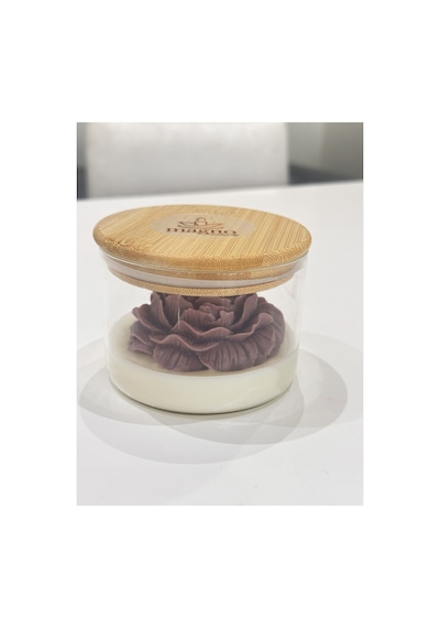 Şakayık Mum Cam Kabında, Kapaklı %100 Soya Natural Mum Vaniya Kojulu Mor