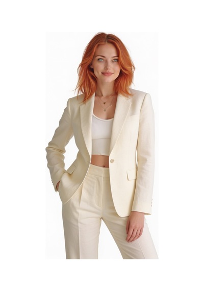 Gucci Keten Karışımlı Ekru Blazer Takım Krem