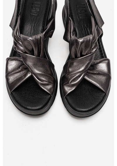 Luvishoes Oara Platin Cilt Hakiki Deri Kadın Sandalet