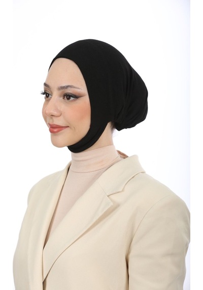 Melodi Scarf Kadın Tesettür Geniş Hacimli Pratik Ense Ve Çene Altından Geçmeli Kaymayan Çeneli Bone Koyu Gri Koyu Gri