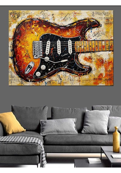 Elektrogitar Soyut Çizimi Dekoratif Kanvas - Mdf Ahşap Tablo