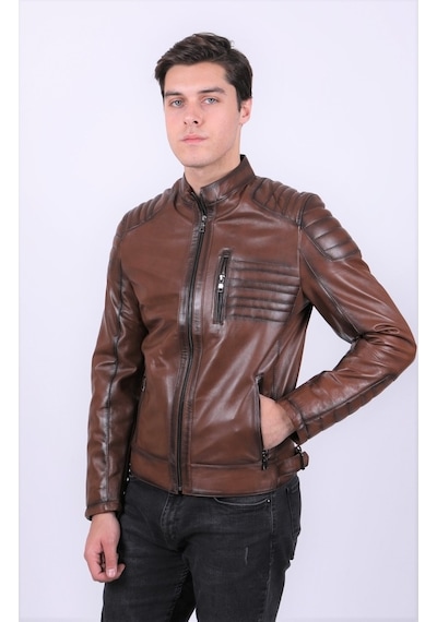 New Zaya Leather Erkek Açık Kahverengi Deri Mont Hakiki Deri Açık Kahverengi