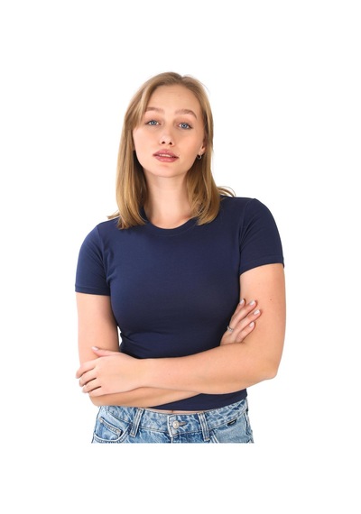 Crop Slim Fit Pamuk Likra Tişört-lacivert Lacivert
