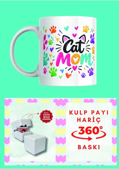 Cat Mom Özel Tasarımlı Porselen Kupa Bardak çok renkli