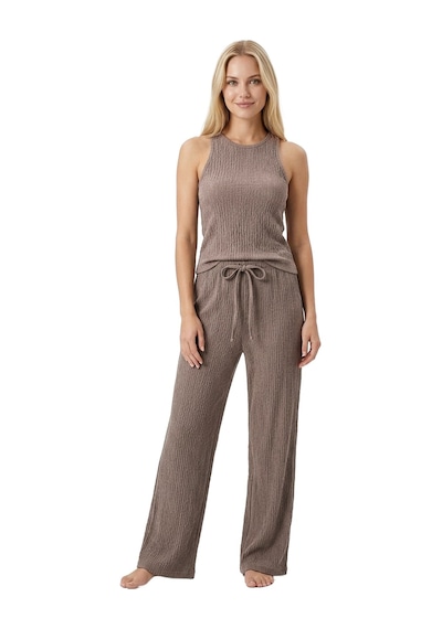 Cottonill Premium - Tide Collection Vizon Bağcıklı Bürümcük Dokulu Bol Paça Kadın Pantolon