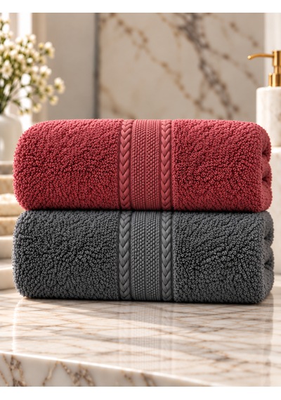 Puffy 2 Adet %100 Bambu Renkli Çavuş Desenli Ultura Yumuşak 50x85 Cm Havlu / Yüz Havlusu / Saç Havlusu / Çeyiz Seti Mürdüm