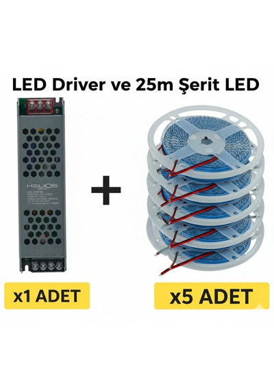 Helios 400w 33a Adaptör + Ookay 2835 5 Rulo İç Mekan Şerit Led 25 Metre Günışığı 3500k 25M