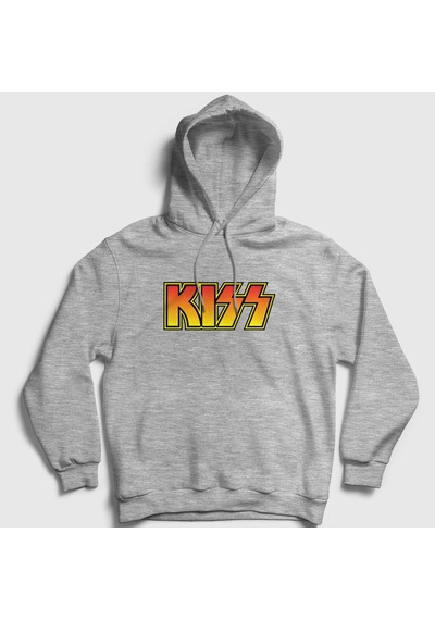 Presmono Unisex Logo Kiss Kapüşonlu Sweatshirt Gri Melanj