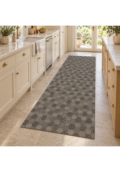 Kartela Halı Taş Petek Antrasit Koridor Mutfak Yolluk Halısı Kaymaz Taban Yıkanabilir 100x300 Cm