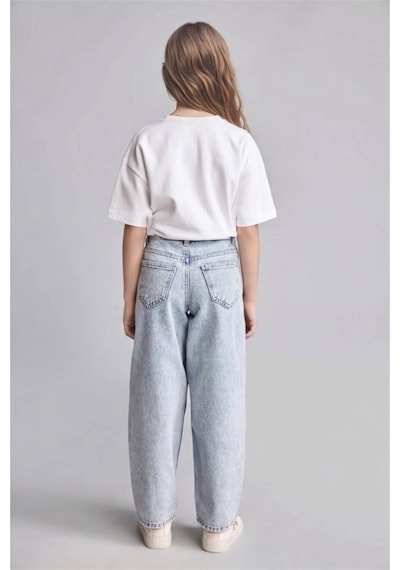 Defacto %100 Pamuk Baggy Fit Açık Mavi Kız Çocuk Jean Pantolon H6244a8/nm39