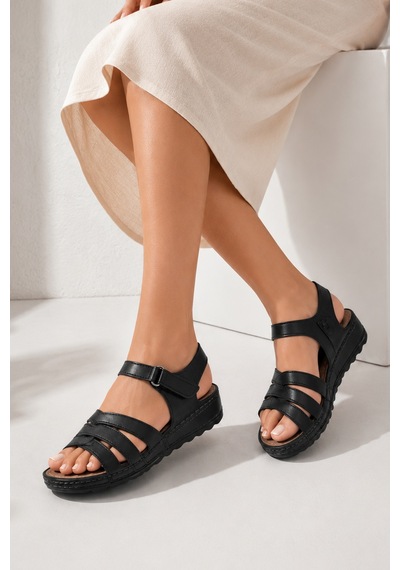 Avox 452 Esnek Hafif Rahat Kadın Günlük Cırtlı Sandalet Terlik Siyah