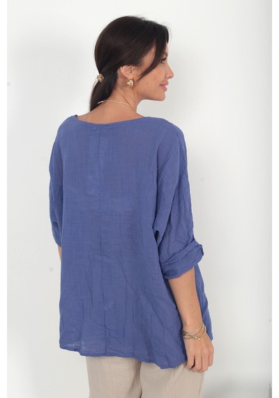 By Saygı Kadın İtalyan Coton Oversize Bluz İndigo