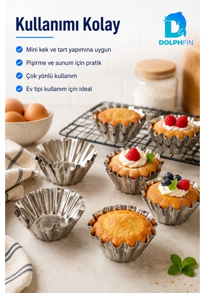 6 Lı Çelik Mini Kek Ve Tart Kalıbı Çok Amaçlı Pişirme Seti Metalik
