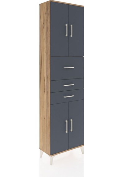 Arges Dolap 3 Raflı 3 Çekmeceli 4 Kapaklı 60x30x221 Çam-antrasit Çam