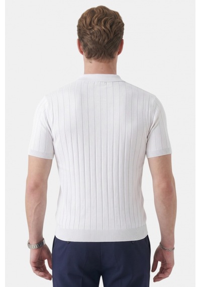Deepsea Erkek Beyaz Polo Yaka Fermuarlı Çizgi Dokulu Regular Fit Likralı Triko Tişört 2608008 Deepsea Erkek Beyaz Polo Yaka Fermuarlı Çizgi Dokulu Regular Fit Likralı Triko Tişört 2608008