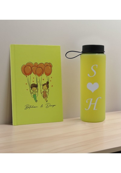Bk Gift Sevgiliye Özel İsimli Sarı Defter Ve Cam Matara Hediye Seti-2, Sevgiliye Hediye, Sevgililer Günü, Yeni İş Hediyesi