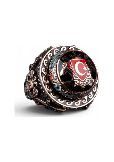 925 Ayar Gümüş Çift Başlı Kartal Kurt Ayyıldız Şehzade Erkek Yüzük