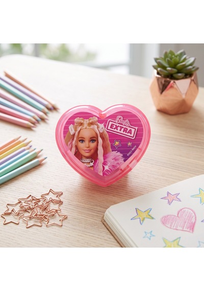Bakgelal Barbie Extra Lisanslı Kalp Şekilli Kalemtıraş Pembe Kapaklı Çocuk Okul Kırtasiye Ürünü - 9026169788369