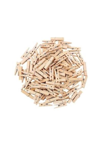 Natural Renkli 24 Adet Mini Ahşap Not Mandalı İle Dekoratif Tutucu 124-Pembe
