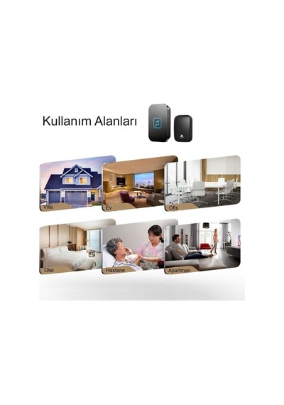Plentiful Su Geçirmez Kablosuz Kapı Zili Pil Gerektirmez Siyah 150metre