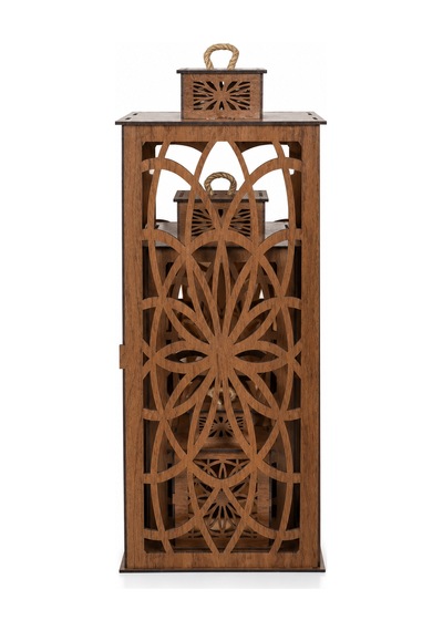 Ahşap Fener Mumluk Seti 3lü Torus Model Ceviz