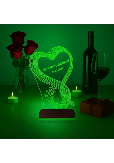 Luvivia Kalp Sevgiliye Hediye Kişiye Özel 3d Lamba - Masa Gece Lambası V38