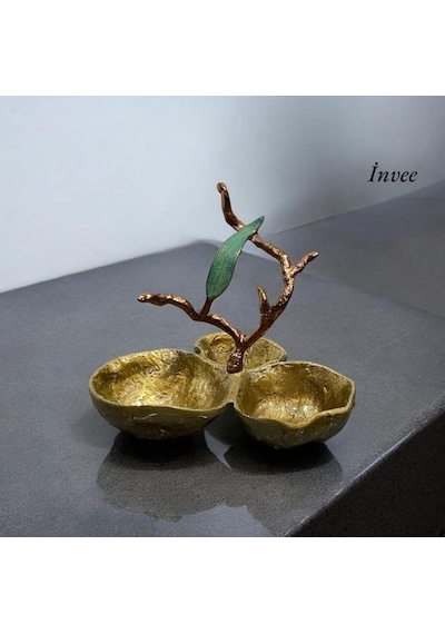 25x25 Cm Döküm Aliminyum Gold Eskitme 3'lü İkramlık