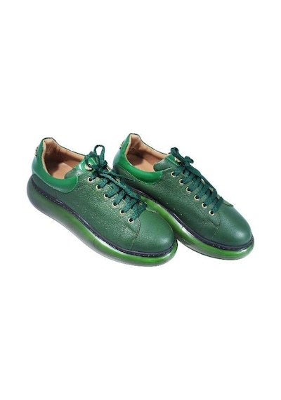 Poletto Hakiki Deri Yesıl Sneaker Düz 777 01 V2-2375 Yeşil