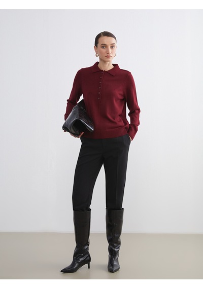 Lcw Comfort Bordo Polo Yaka Kadın Triko Kazak