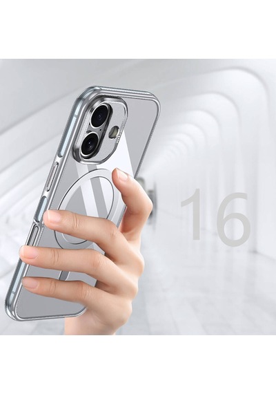 Apple iPhone 16 Plus Uyumlu Kılıf Magsafe Şarj Özellikli Wlons Standlı Efsane Kapak Gri