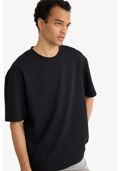 Defacto Oversize Geniş Kalıp Bisiklet Yaka Kısa Kollu Basic Düz Ağır Kumaş Tişört X3926az26spbk81 Siyah-bk81