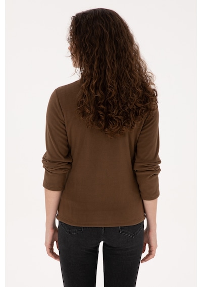 U.S. Polo Assn. Kadın Kahverengi Fermuarlı Dik Yaka Polar Sweatshirt 50316729-VR029