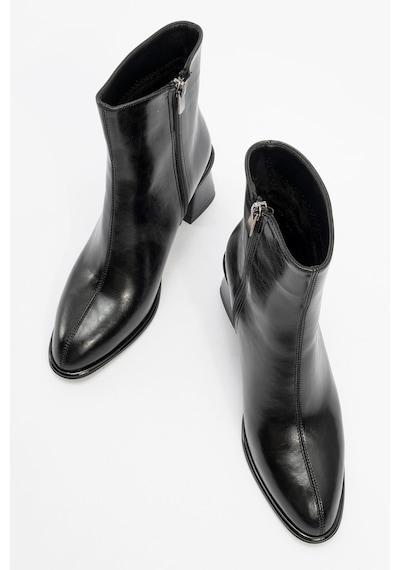 Luvishoes Luvi Shoes Alba Siyah Cilt Kadın Kalın Topuklu Bot Siyah-Cilt