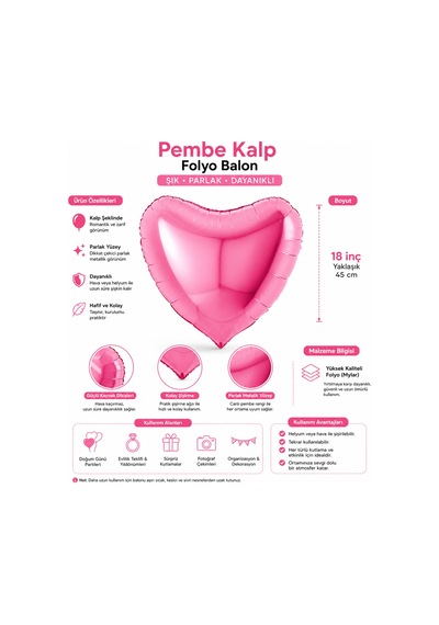 Pembe Kalp Folyo Balon 18 İnç Sevgililer Günü Doğum Günü Parti Süsü Dekorasyon Balonu Çok Renkli