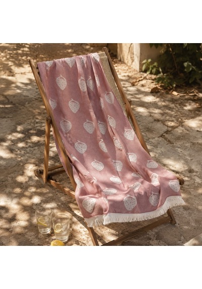 Soft Çilek Desenli Plaj Havlusu - Kırmızı - 70x140 Cm