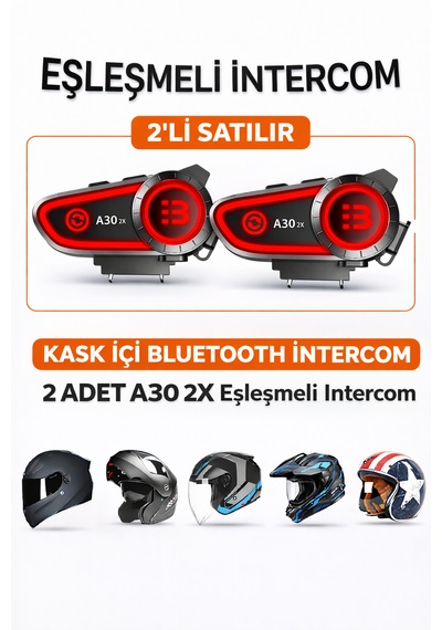 2 Li Motosiklet Intercom Bluetooth Kulaklık Ip67 Su Geçirmez Otomatik Çağrı Led Işık A30