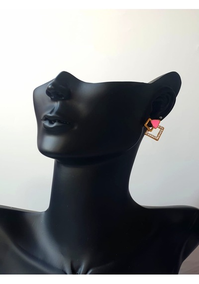 Altın Kaplama Gold Neon Mineli Pembe Kare Zirkon Taşlı Minimalist