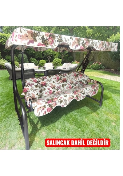 3 Kişilik Salıncak Lüks Kılıf Seti 10cm Süngerli İngiliz Gülü Çok Renkli
